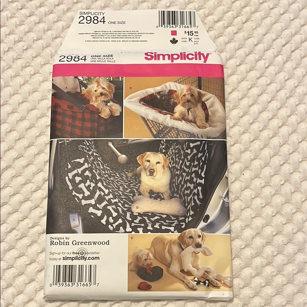 Simplicity Dog Essentials pattern car seat/shopping cart/car back cover/toys